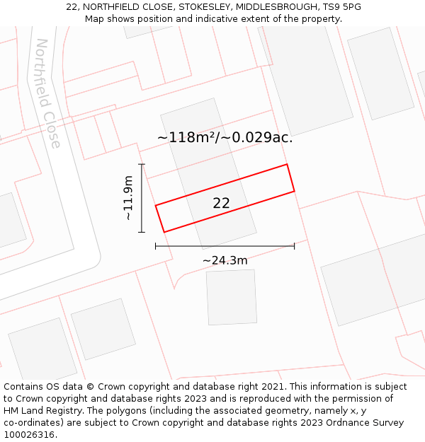 22, NORTHFIELD CLOSE, STOKESLEY, MIDDLESBROUGH, TS9 5PG: Plot and title map