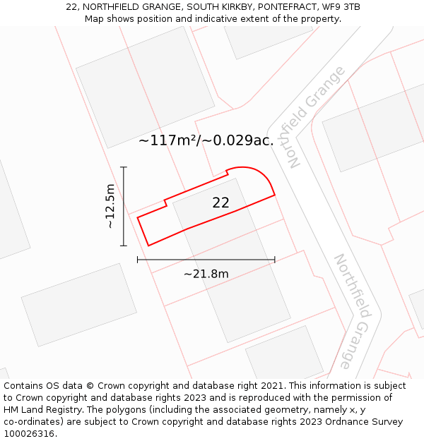 22, NORTHFIELD GRANGE, SOUTH KIRKBY, PONTEFRACT, WF9 3TB: Plot and title map