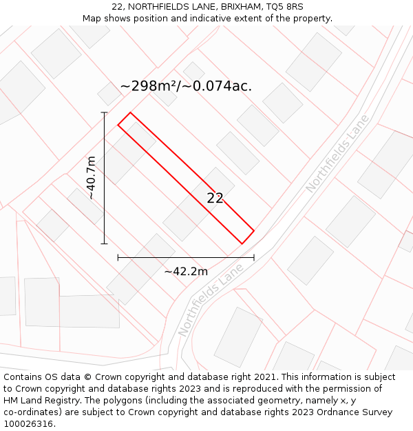 22, NORTHFIELDS LANE, BRIXHAM, TQ5 8RS: Plot and title map