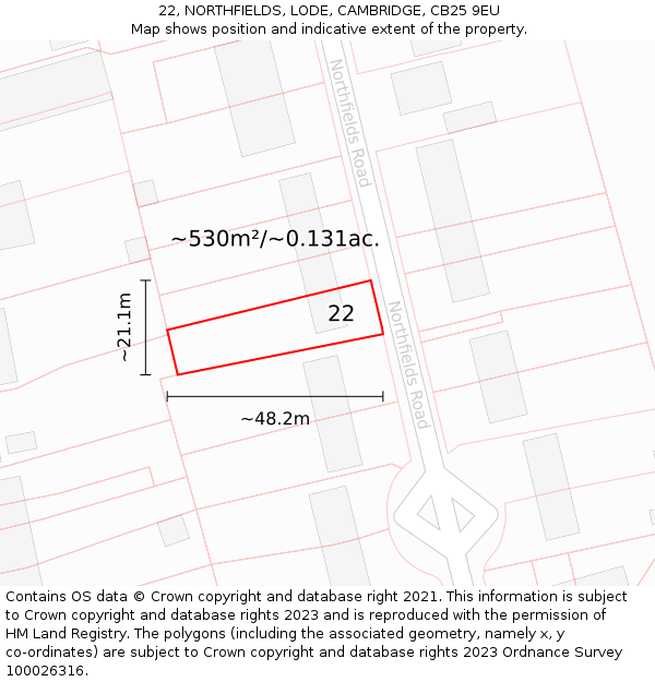 22, NORTHFIELDS, LODE, CAMBRIDGE, CB25 9EU: Plot and title map