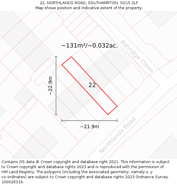 22, NORTHLANDS ROAD, SOUTHAMPTON, SO15 2LF: Plot and title map