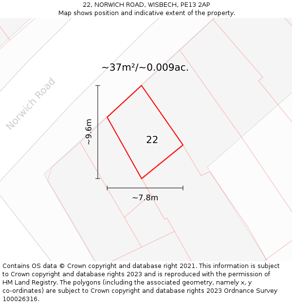 22, NORWICH ROAD, WISBECH, PE13 2AP: Plot and title map