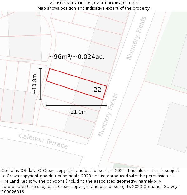 22, NUNNERY FIELDS, CANTERBURY, CT1 3JN: Plot and title map