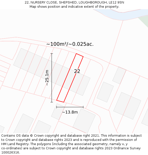 22, NURSERY CLOSE, SHEPSHED, LOUGHBOROUGH, LE12 9SN: Plot and title map
