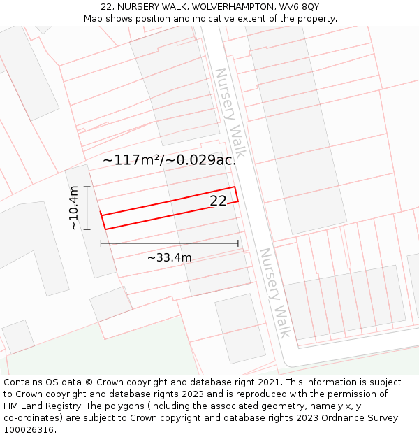22, NURSERY WALK, WOLVERHAMPTON, WV6 8QY: Plot and title map