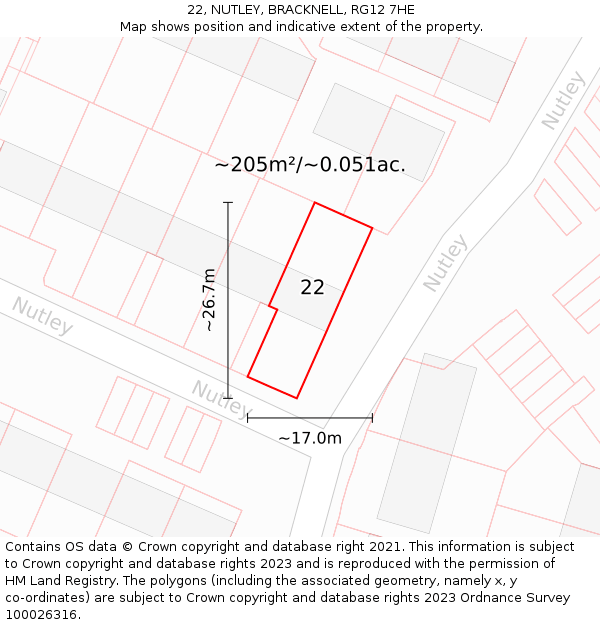 22, NUTLEY, BRACKNELL, RG12 7HE: Plot and title map