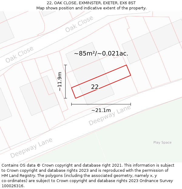22, OAK CLOSE, EXMINSTER, EXETER, EX6 8ST: Plot and title map