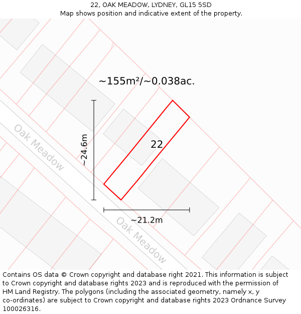 22, OAK MEADOW, LYDNEY, GL15 5SD: Plot and title map