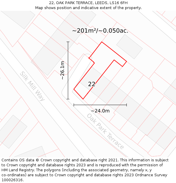 22, OAK PARK TERRACE, LEEDS, LS16 6FH: Plot and title map