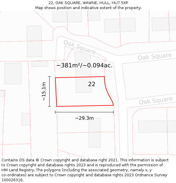 22, OAK SQUARE, WAWNE, HULL, HU7 5XP: Plot and title map