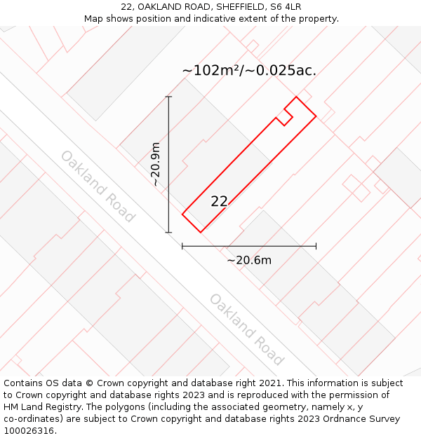 22, OAKLAND ROAD, SHEFFIELD, S6 4LR: Plot and title map