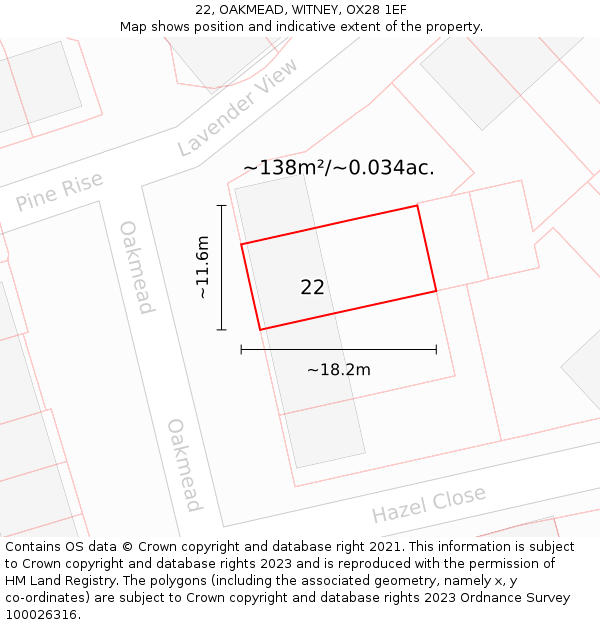 22, OAKMEAD, WITNEY, OX28 1EF: Plot and title map