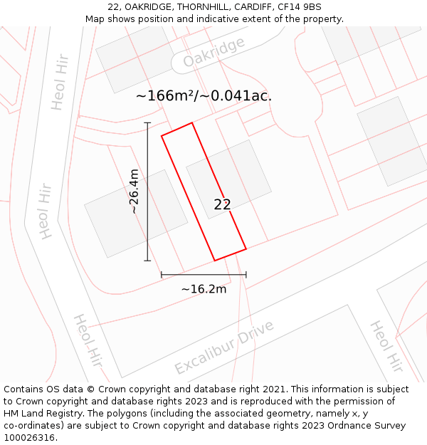 22, OAKRIDGE, THORNHILL, CARDIFF, CF14 9BS: Plot and title map