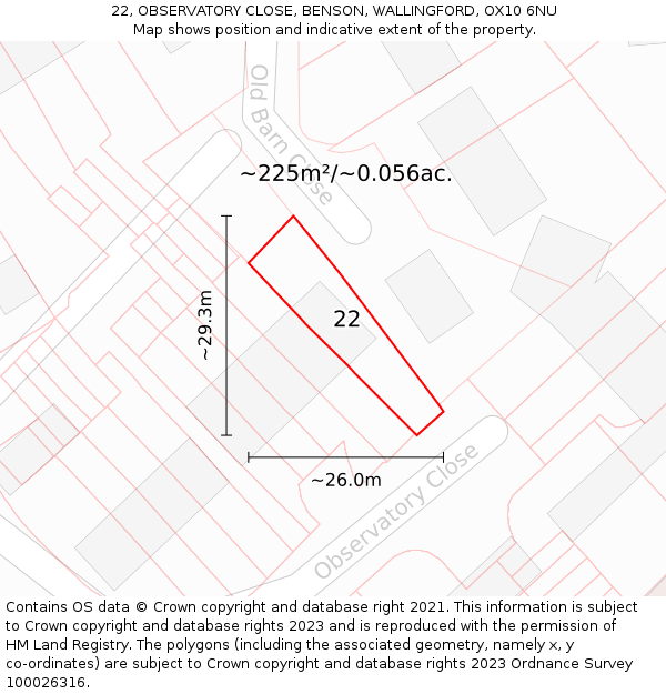 22, OBSERVATORY CLOSE, BENSON, WALLINGFORD, OX10 6NU: Plot and title map