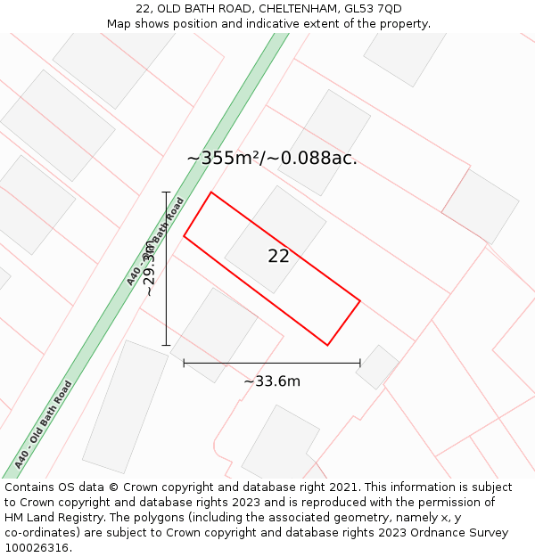 22, OLD BATH ROAD, CHELTENHAM, GL53 7QD: Plot and title map
