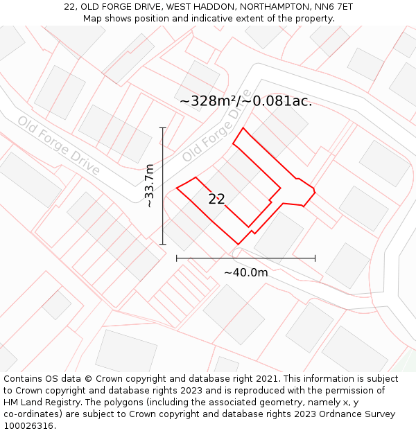 22, OLD FORGE DRIVE, WEST HADDON, NORTHAMPTON, NN6 7ET: Plot and title map