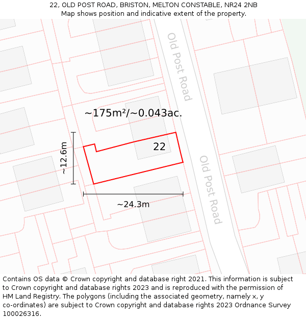 22, OLD POST ROAD, BRISTON, MELTON CONSTABLE, NR24 2NB: Plot and title map