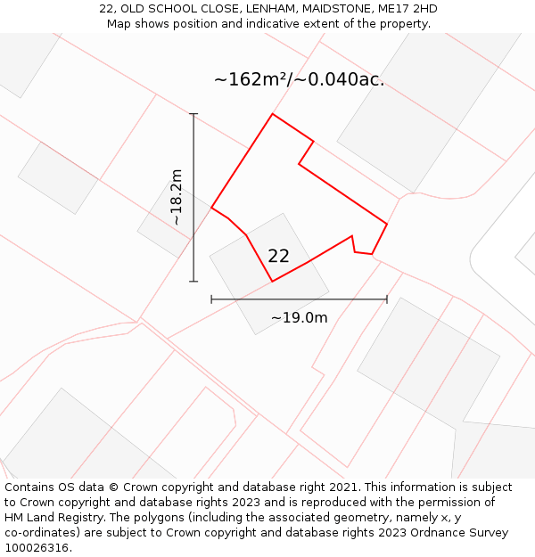 22, OLD SCHOOL CLOSE, LENHAM, MAIDSTONE, ME17 2HD: Plot and title map