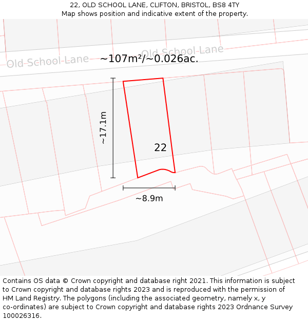 22, OLD SCHOOL LANE, CLIFTON, BRISTOL, BS8 4TY: Plot and title map