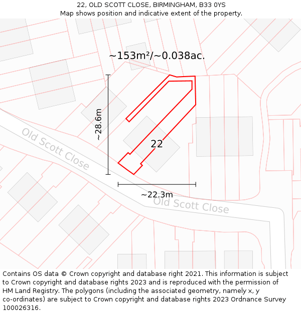 22, OLD SCOTT CLOSE, BIRMINGHAM, B33 0YS: Plot and title map
