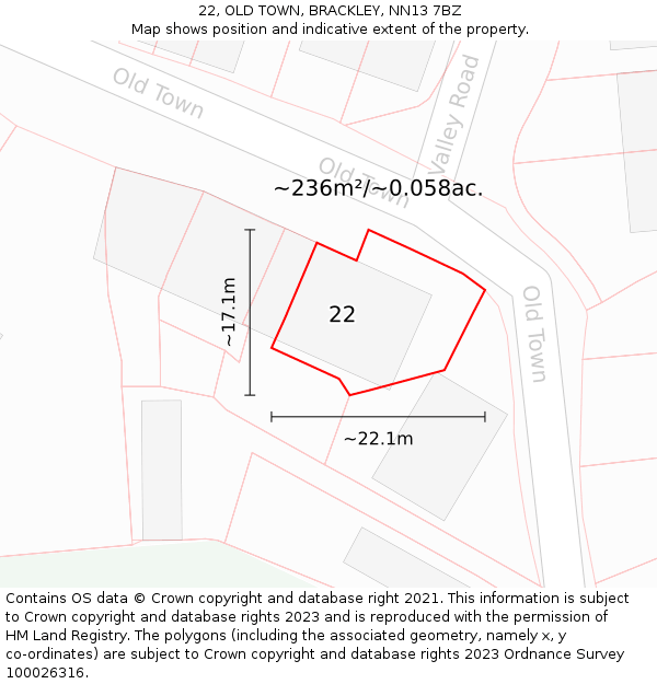 22, OLD TOWN, BRACKLEY, NN13 7BZ: Plot and title map