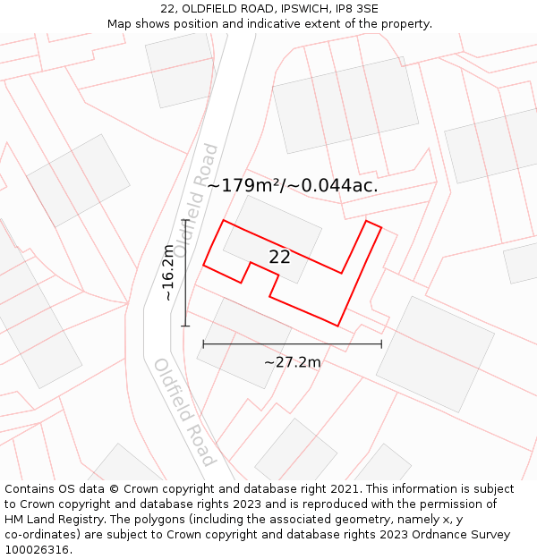 22, OLDFIELD ROAD, IPSWICH, IP8 3SE: Plot and title map