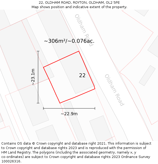 22, OLDHAM ROAD, ROYTON, OLDHAM, OL2 5PE: Plot and title map