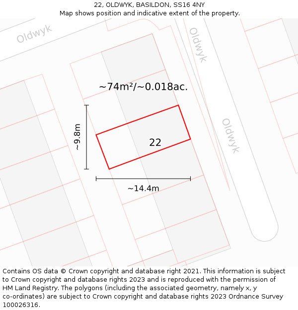 22, OLDWYK, BASILDON, SS16 4NY: Plot and title map