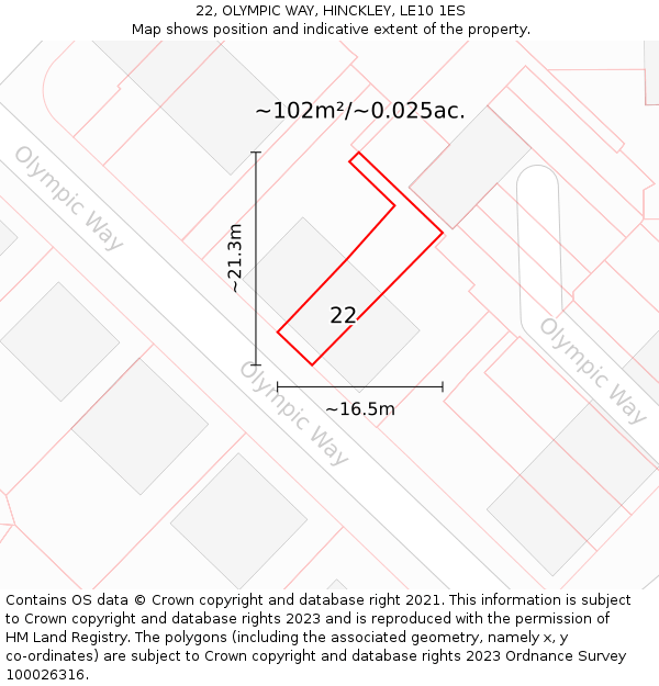 22, OLYMPIC WAY, HINCKLEY, LE10 1ES: Plot and title map