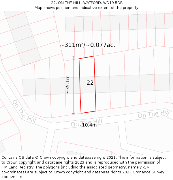 22, ON THE HILL, WATFORD, WD19 5DR: Plot and title map