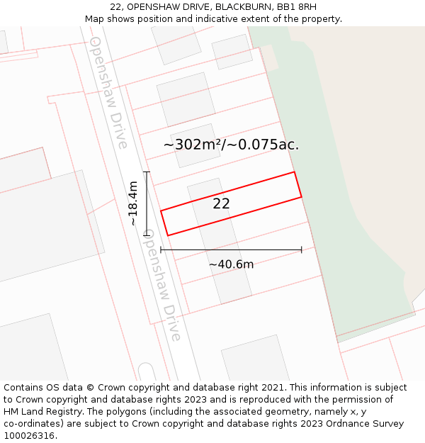22, OPENSHAW DRIVE, BLACKBURN, BB1 8RH: Plot and title map