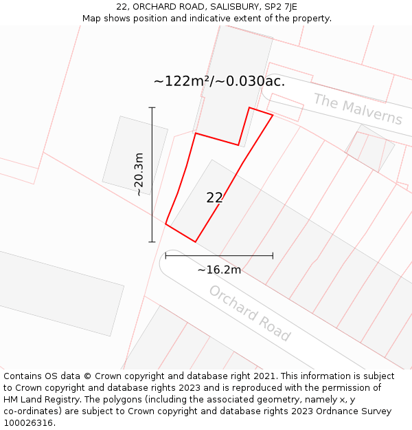 22, ORCHARD ROAD, SALISBURY, SP2 7JE: Plot and title map