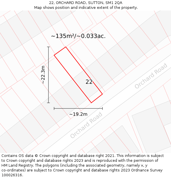 22, ORCHARD ROAD, SUTTON, SM1 2QA: Plot and title map