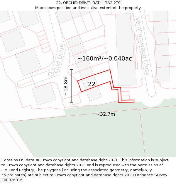 22, ORCHID DRIVE, BATH, BA2 2TS: Plot and title map