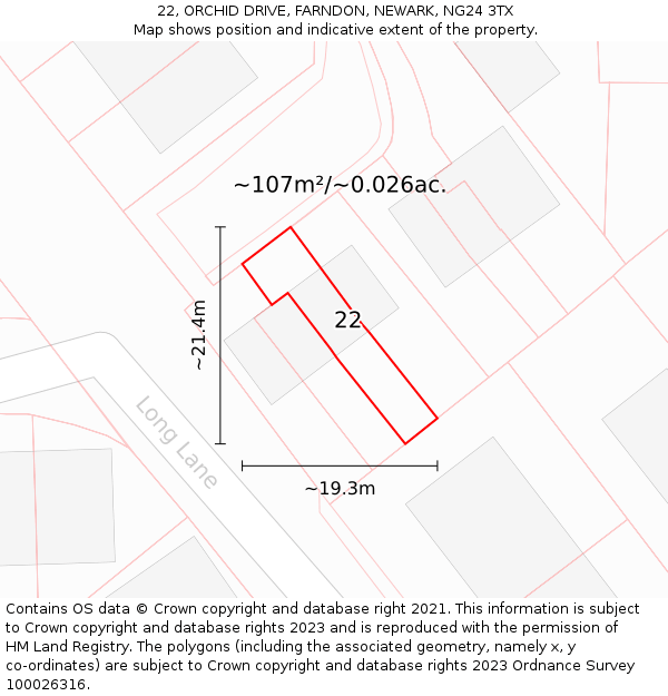 22, ORCHID DRIVE, FARNDON, NEWARK, NG24 3TX: Plot and title map