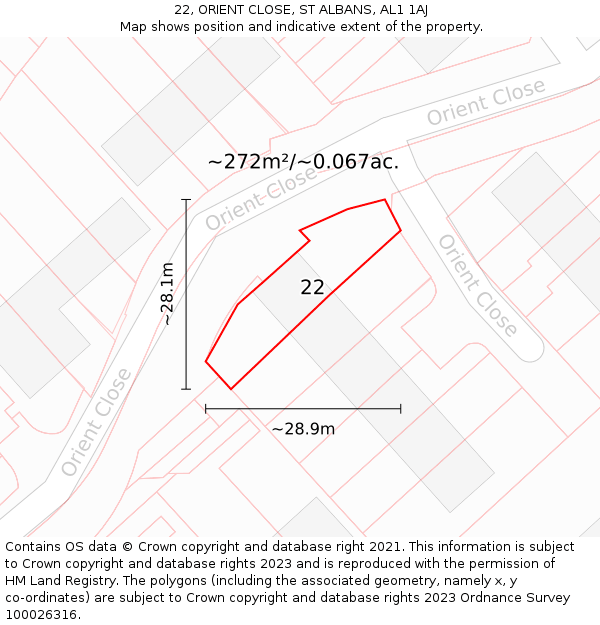 22, ORIENT CLOSE, ST ALBANS, AL1 1AJ: Plot and title map