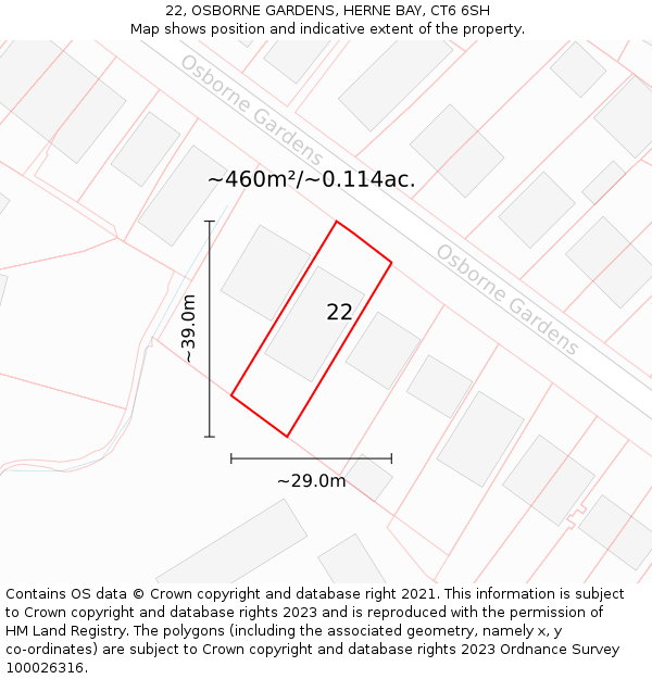 22, OSBORNE GARDENS, HERNE BAY, CT6 6SH: Plot and title map
