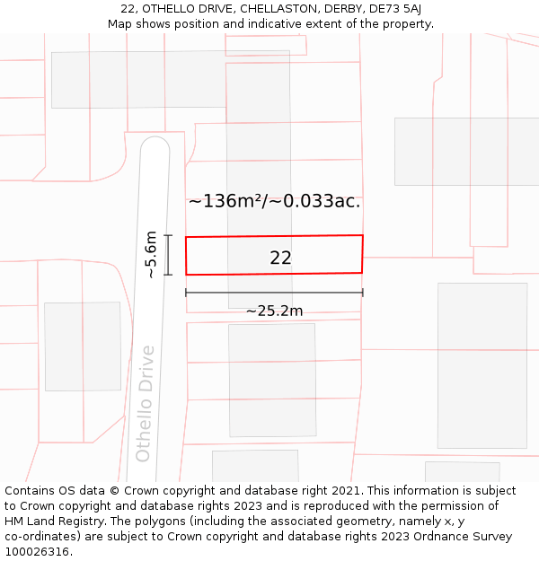 22, OTHELLO DRIVE, CHELLASTON, DERBY, DE73 5AJ: Plot and title map