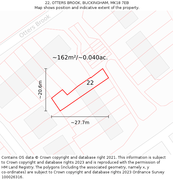 22, OTTERS BROOK, BUCKINGHAM, MK18 7EB: Plot and title map