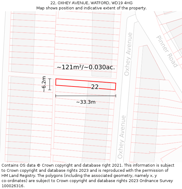 22, OXHEY AVENUE, WATFORD, WD19 4HG: Plot and title map