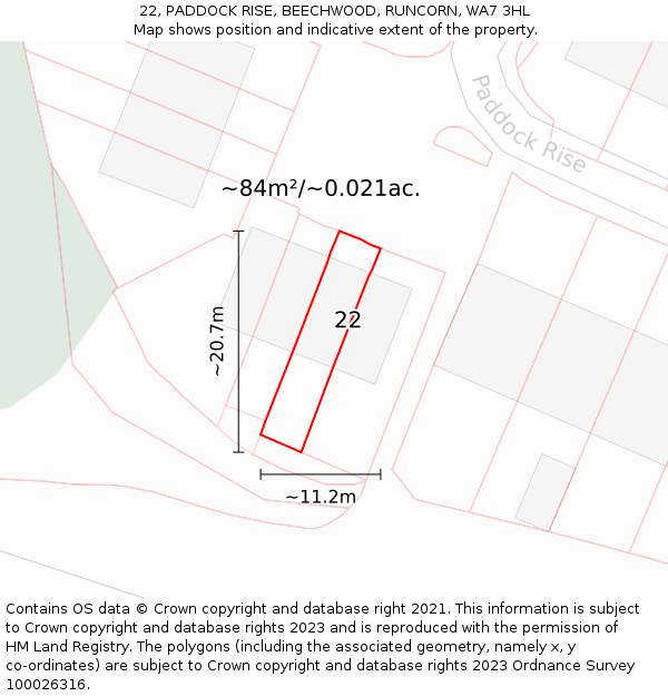 22, PADDOCK RISE, BEECHWOOD, RUNCORN, WA7 3HL: Plot and title map
