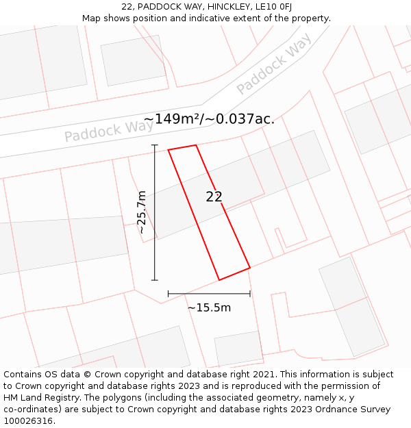 22, PADDOCK WAY, HINCKLEY, LE10 0FJ: Plot and title map