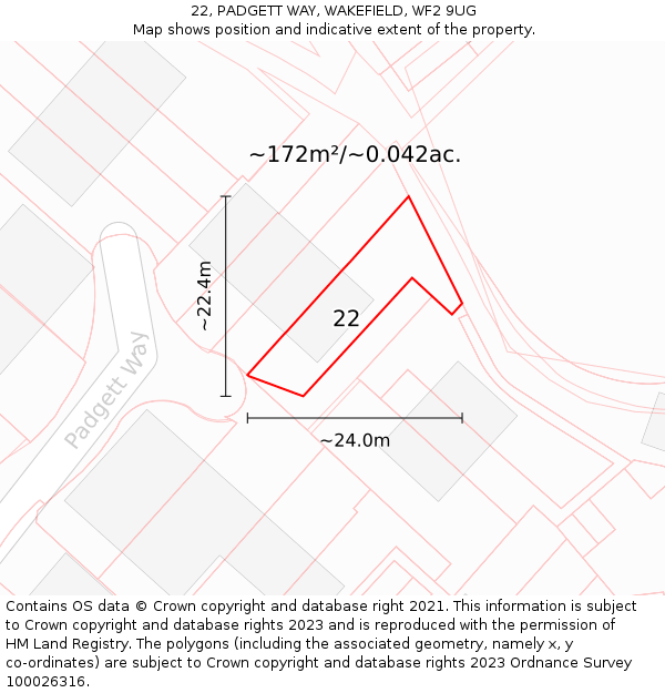 22, PADGETT WAY, WAKEFIELD, WF2 9UG: Plot and title map