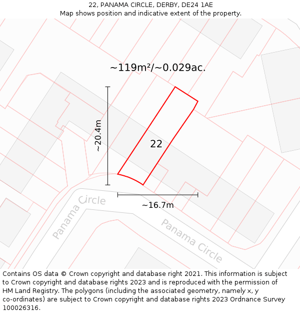 22, PANAMA CIRCLE, DERBY, DE24 1AE: Plot and title map