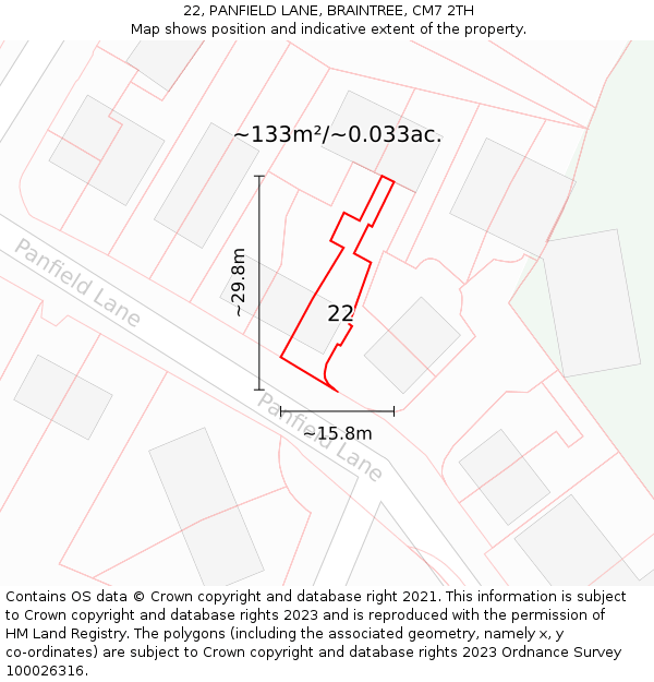 22, PANFIELD LANE, BRAINTREE, CM7 2TH: Plot and title map