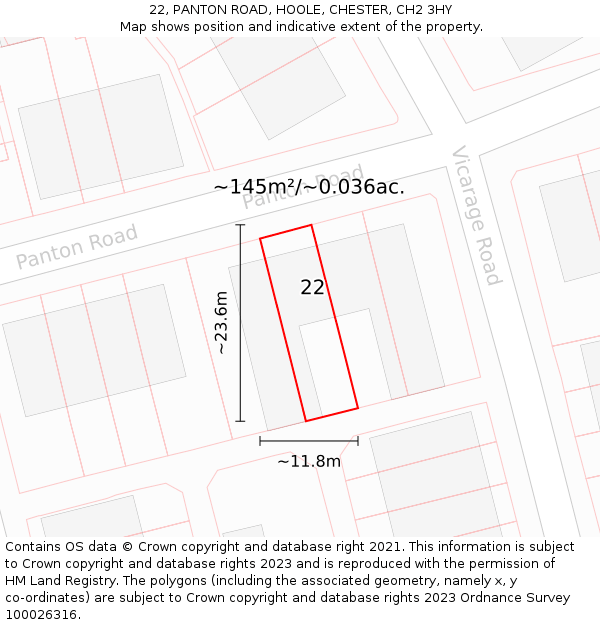 22, PANTON ROAD, HOOLE, CHESTER, CH2 3HY: Plot and title map