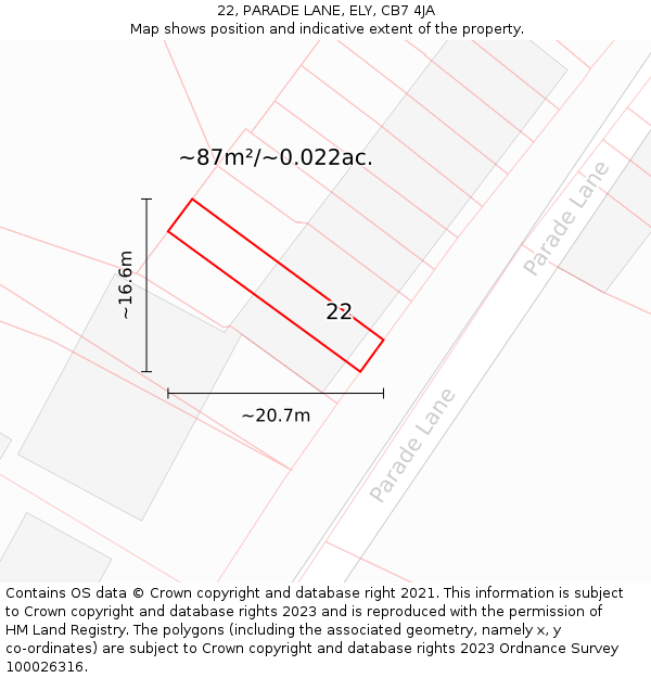 22, PARADE LANE, ELY, CB7 4JA: Plot and title map