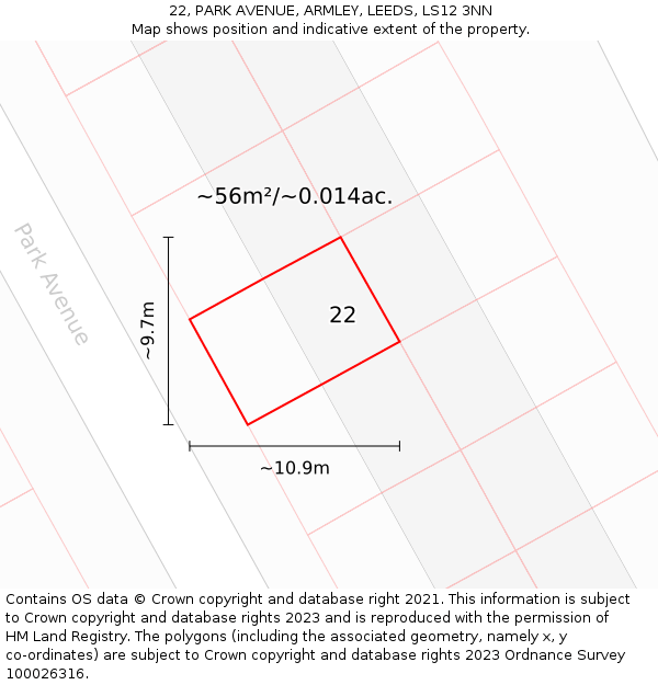 22, PARK AVENUE, ARMLEY, LEEDS, LS12 3NN: Plot and title map