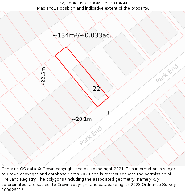 22, PARK END, BROMLEY, BR1 4AN: Plot and title map