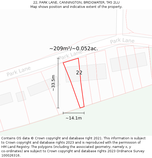 22, PARK LANE, CANNINGTON, BRIDGWATER, TA5 2LU: Plot and title map